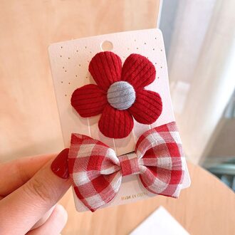 2 Stks/set Haar Clip Baby Plaid Boog Haarspelden Voor Meisjes Haar Accessoires Kids Bloem Cartoon Hair Clips Haarspeldjes rood