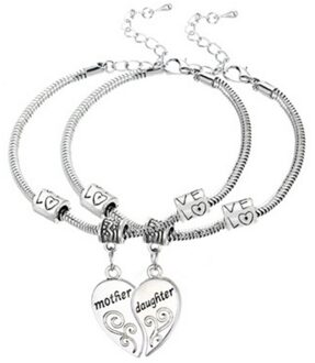 2 stks/set Hart Armband Armband Verzilverd Mom Vrouwen Meisje Femme Verklaring Armband Sieraden Moeder Dochter Gebroken Splicing