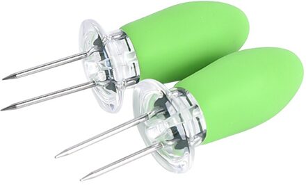 2 Stks/set Herbruikbare Bbq Maïs Houders Rvs Maïskolven Houders Spiesjes Naald Gaffel Outdoor Bbq Barbecue Hand te groen zilver