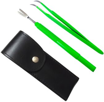 2 Stks/set Huisdier Remover Flea Set Tick Removal Tool Gehumaniseerd Anti-Uitglijden Draagbare Roestvrij Staal Vork Pincet Honden Kat levert groen