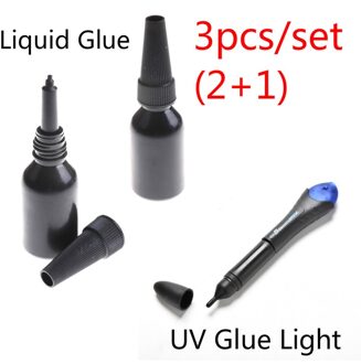 2 Stks/set Industriële 5 Tweede Fix Vloeibare Lijm Met 1Pcs Uv Licht Refill Fles Glas Metaal Plastic Led Lijm touch Screen Hout