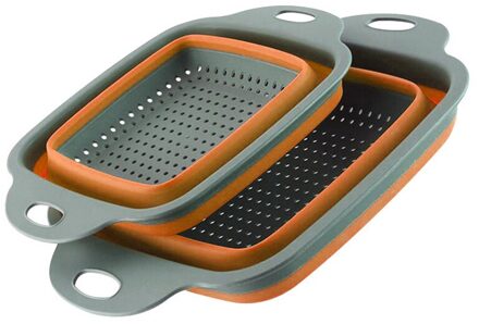 2 Stks/set Opvouwbare Siliconen Vergiet Fruit Groente Wasmand Zeef Inklapbare Afdruiprek Met Handvat Keuken Tool Oranje