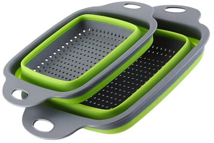 2 Stks/set Opvouwbare Siliconen Vergiet Fruit Groente Wasmand Zeef Inklapbare Afdruiprek Met Handvat Keuken Tool