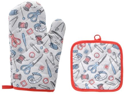 2 stks/set oven isolatie handschoenen Met mat Mitts Bakken Anti Handschoenen Pad Oven Keuken Tool Decor hittebestendige 4FM Goud