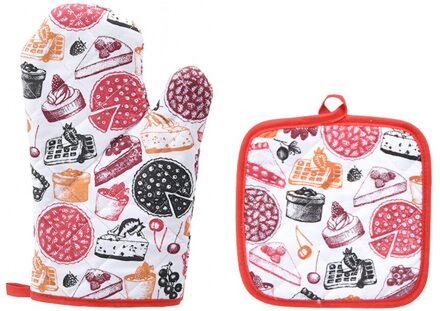 2 stks/set oven isolatie handschoenen Met mat Mitts Bakken Anti Handschoenen Pad Oven Keuken Tool Decor hittebestendige 4FM Rood