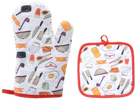 2 stks/set oven isolatie handschoenen Met mat Mitts Bakken Anti Handschoenen Pad Oven Keuken Tool Decor hittebestendige 4FM wit