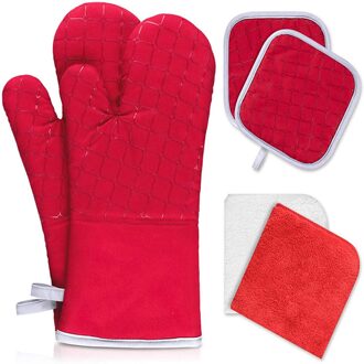 2 Stks/set Ovenwanten Bakken Anti Handschoenen Met Siliconen Antislip Pad Oven Isolatie Mat bakken Keuken Gereedschap Rood