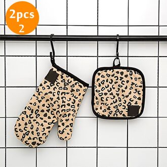 2 Stks/set Pannenlap Handschoenen Anti-Brandwonden Eenvoudige & Leopard Patroon Pad Magnetron Ovenwanten Bakken Koken Bbq Keuken Benodigdheden A2