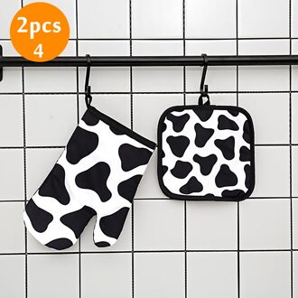 2 Stks/set Pannenlap Handschoenen Anti-Brandwonden Eenvoudige & Leopard Patroon Pad Magnetron Ovenwanten Bakken Koken Bbq Keuken Benodigdheden A4