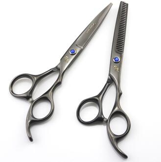 2 Stks/set Professionele 6 Inch Haar Knippen Schaar Lederen Tas Rvs Barber Salon Dunner Gereedschap Voor Kappers Blauw
