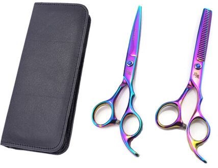 2 Stks/set Professionele 6 Inch Haar Knippen Schaar Lederen Tas Rvs Barber Salon Dunner Gereedschap Voor Kappers Bruin