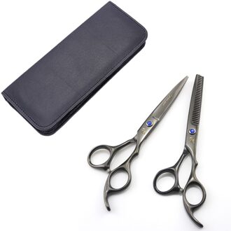 2 Stks/set Professionele 6 Inch Haar Knippen Schaar Lederen Tas Rvs Barber Salon Dunner Gereedschap Voor Kappers Geel