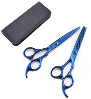 2 Stks/set Professionele 6 Inch Haar Knippen Schaar Lederen Tas Rvs Barber Salon Dunner Gereedschap Voor Kappers Grijs