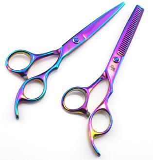 2 Stks/set Professionele 6 Inch Haar Knippen Schaar Lederen Tas Rvs Barber Salon Dunner Gereedschap Voor Kappers Rood