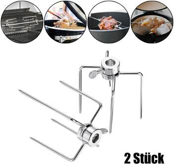 2 Stks/set Rotisserie Bbq Vorken Rvs Spit Bbq Vorken Houtskool Kip Grill Rotisserie Vlees Vork Bbq Gereedschap