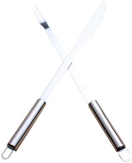 2 stks/set Rvs Barbecue Mes en Vork Bestek Gebruiksvoorwerpen Vlees Carving Set