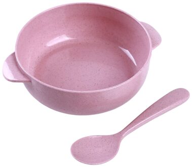 2 Stks/set Zuigelingen Rijstkom Lepel Set Servies Set Baby Fruitschaal Voedsel Training Kom Kindje Effen Voeden Gerechten Met lepel roze