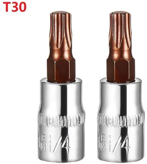 2 Stuks 1/4 "6.35Mm Drive Torx Star Bit Socket Kit Set Hex Sockets Voor Ratelsleutel T30 Impact driver Wrench Tool
