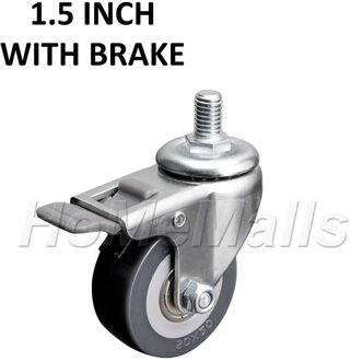 2 Stuks 1.5/2/2.5Inch Pu Materiaal Universele Wielen 360 Graden Swivel Caster Met Rem Stille Wielen Voor Werkbank Of Trolley 1.5 duim(met brake)