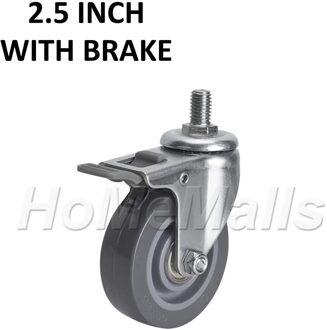 2 Stuks 1.5/2/2.5Inch Pu Materiaal Universele Wielen 360 Graden Swivel Caster Met Rem Stille Wielen Voor Werkbank Of Trolley 2.5 duim(met brake)