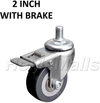2 Stuks 1.5/2/2.5Inch Pu Materiaal Universele Wielen 360 Graden Swivel Caster Met Rem Stille Wielen Voor Werkbank Of Trolley 2 duim(met brake)