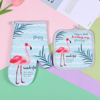 2 Stuks 1 Set Katoen Mode Flamingo Keuken Pad Koken Magnetron Bakken Bbq Oven Pannenlappen Ovenwanten Keuken Handschoenen Wanten stijl 2 blauw 1reeks