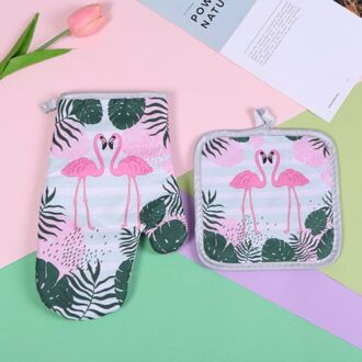 2 Stuks 1 Set Katoen Mode Flamingo Keuken Pad Koken Magnetron Bakken Bbq Oven Pannenlappen Ovenwanten Keuken Handschoenen Wanten stijl 4 groen 1reeks