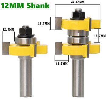 2 Stuks 12Mm 1/2 Inch Schacht Tong & Groef Frezen Set Voorraad 1-1/2 Tenon Frees voor Hout Houtbewerking Gereedschap Bit 12mm Shank