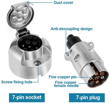 2 Stuks 12V 7 Pin Trailer Metalen Plug Socket Waterdichte Auto Lamp Connector Gelden Truck Rv Auto Boot trailer Caravan Accessoires