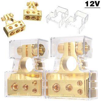 2 Stuks 12V Goud Kleur Automotive Auto Batterij Terminals Draad Kabel Klem Terminal Connectors Legering Met Clear Cover Diy accessoires
