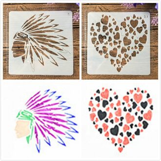 2 Stuks 13Cm Chief Hart In Hart Diy Craft Gelaagdheid Stencils Schilderij Scrapbooking Stempelen Embossing Album Papier Template