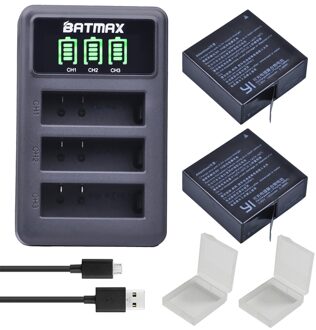 2 stuks 1400mAh 3.85V Batterij AZ16-1 + LED USB 3slots Lader voor Xiao mi yi 2 4K Batterij Originele Xiao mi Yi Lite Actie Camera