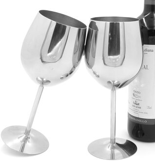 2 Stuks 180Ml/240Ml/350Ml/550Ml Roestvrij Staal Beker Hoge-end Rode Wijn Glas Thuis Bar Drinken Glazen Beker Wijnglas 550ml X2PCS