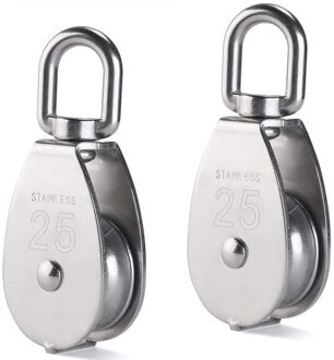 2 Stuks 25 Mm Enkele Katrol Blok In 304 Rvs M25 Katrol Roller Laden 400Kg-Zilver