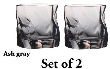 2 Stuks 250Ml Vervormd Vorm Whisky Bril Ouderwetse Glas Water Glas, sap Glas Set Van 2 AshGray reeks of 2