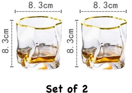 2 Stuks 250Ml Vervormd Vorm Whisky Bril Ouderwetse Glas Water Glas, sap Glas Set Van 2 goud band reeks of 2