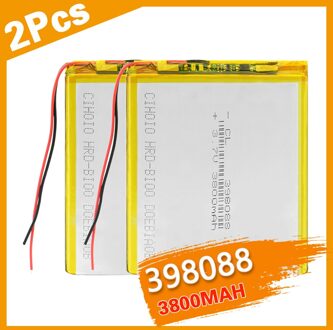 2 Stuks 3.7V Li Po Li-Ion Batterijen 3.7V Lithium Polymeer Batterij 398088 3800Mah Oplaadbare Batterij Voor Tablet pc Dvd Pda Mid Ipad