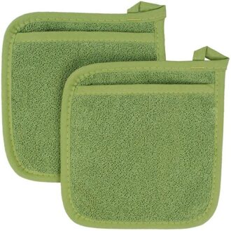 2 Stuks 3 In 1 Pot Houders Badstof Lus Katoenen Doek Handschoenen Pocket Kussen Mat Keuken Tool Koken groen