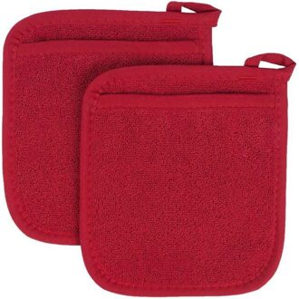 2 Stuks 3 In 1 Pot Houders Badstof Lus Katoenen Doek Handschoenen Pocket Kussen Mat Keuken Tool Koken rood