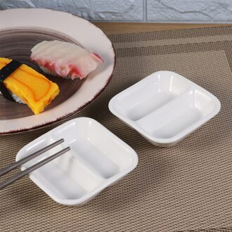 2 Stuks 3 Inch Zuiver Wit Keramische Voorgerecht Dienblad 2-Compartiment Saus Gerechten Verdeeld Snack Gerechten Voor Spice schotel Sojasaus