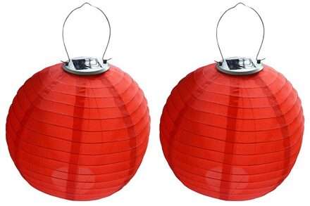 2 Stuks 30 Cm Zonne-energie 5050 Smd Led-lampen Waterdicht Chinese Lantaarn Voor Wedding Party Garden C66 Rood
