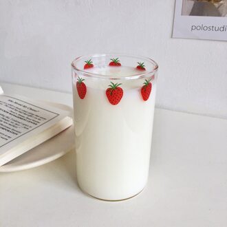 2 Stuks 300Ml 10Oz Hoge Borosilicate Leuke Aardbeien Water Melk Drinken Glazen Cup Met Stro enkel en alleen cups
