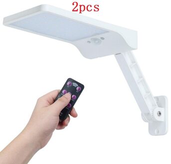2 Stuks 48 Led Zonne-energie Straat Licht Pir Motion Sensor Wandlamp Outdoor Waterdicht Draaien Beugel Afstandsbediening Tuin licht 2stk wit