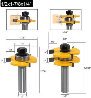 2 Stuks 8Mm 12Mm 1/2 Inch Schacht T-Slot Router Bit Set Tong & Groef Gezamenlijke Monteren tenon Cutter Voor Hout Houtbewerking Frezen 12.7mm shank