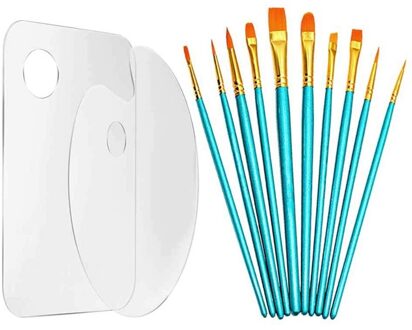 2 Stuks Acrylverf Palet En 10 Pcs Ronde Wees Tip Penselen, art Palet Voor Diy Craft Art Schilderen Plaat