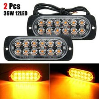2 Stuks Amber 12 Led 36W Licht Bar Auto Vrachtwagen Hazard Baken Waarschuwing Lamp Led Dringende Lamp Ultra-heldere Fot Suv Vrachtwagens Csv