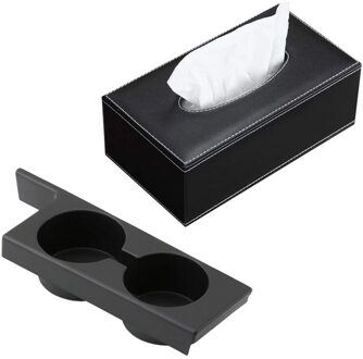 2 Stuks Auto Accessoires: 1 Pcs Leather Tissue Box Cover, gezicht Tissue Box & 1 Pcs Middenvoor Console Dual Bekerhouder