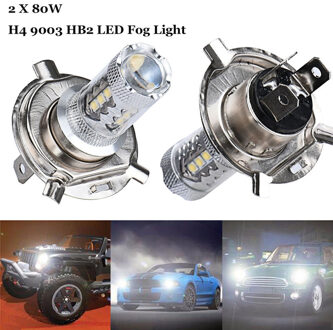 2 Stuks Auto H4 9003 HB2 Led Fog Gloeilampen Drl 12V 24V Mist Gloeilamp Koplamp Hoge dimlicht Lamp 80W