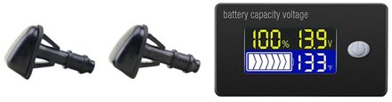 2 Stuks Auto Ruitenwisser Voorruit Ruitenwisser Washer Jet Nozzle & 1 Stuks Batterij Capaciteit Voltage Meter Met Temperatuur Sensor