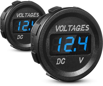 2 Stuks Auto Voltage Gauge Led Display Voltmeter Blauwe Digitale Ronde Panel Voltmeter Compatibel Voor Voertuig Motorfiets